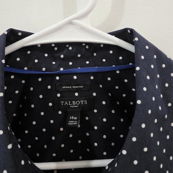 Talbots Womens Polka Dot Button Up Top 14W Wrinkle Resistant Business Casual - Picture 3 of 7